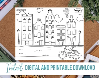 Amsterdam Coloring Activity Learning Page Printable and Digital