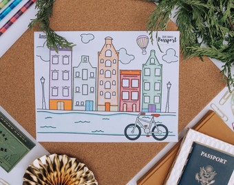 Amsterdam Coloring Page, Printable Amsterdam Travel Coloring Page Printable