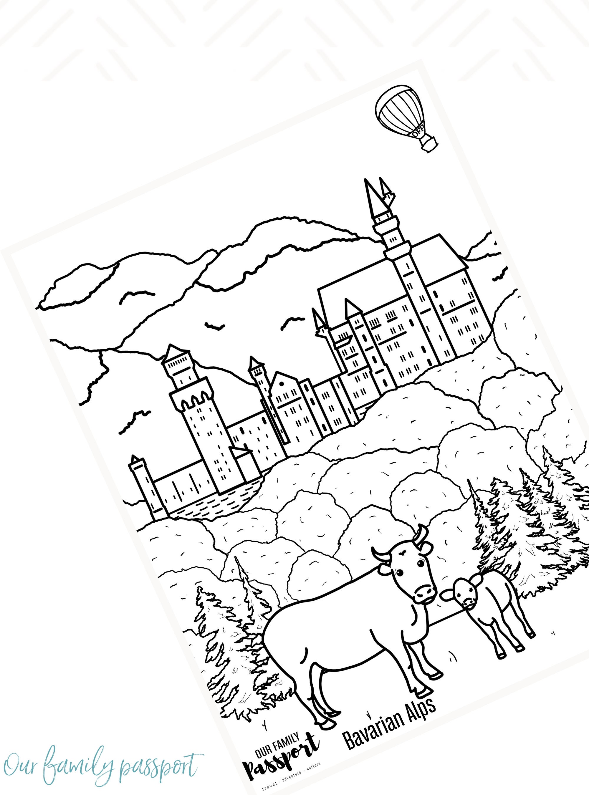 Neuschwanstein Castle Learning Coloring Page Both Digital Etsy Australia