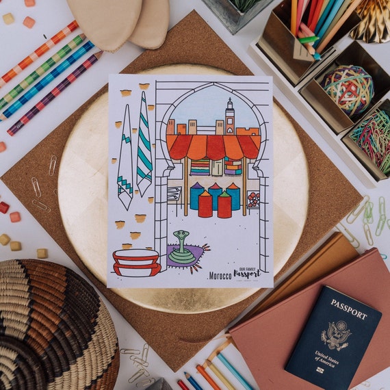 Morocco Market Coloring Page, Morocco Coloring Page, African Coloring Page  