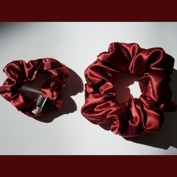 Maroon Poly Satin Scrunchie+ / XL Scrunchie / Duo | Hair tie Wedding XXL Oversized Jumbo size | Scrunchie Pocket Zipper Scrunchieplus