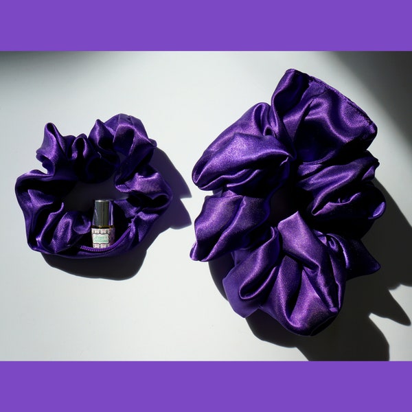 Indigo Poly Satin Scrunchie+ / XL Scrunchie / Duo | Hair tie Wedding XXL Oversized Jumbo size | Scrunchie Pocket Zipper Scrunchieplus