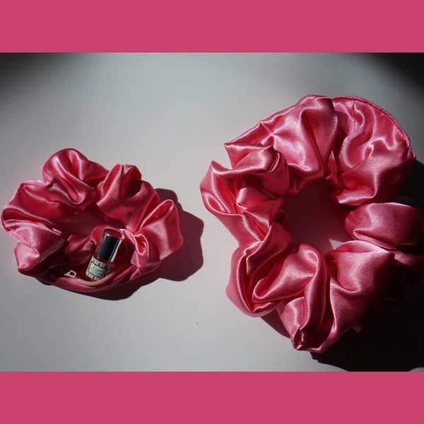 Rose Poly Satin Scrunchie+ / XL Scrunchie / Duo | Hair tie Wedding XXL Oversized Jumbo size | Scrunchie Pocket Zipper Scrunchieplus