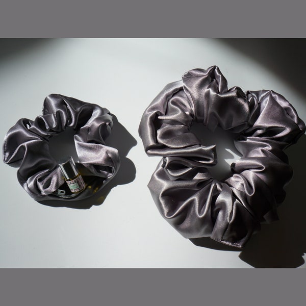 Platinum Poly Satin Scrunchie+ / XL Scrunchie / Duo | Hair tie Wedding XXL Oversized Jumbo size | Scrunchie Pocket Zipper Scrunchieplus