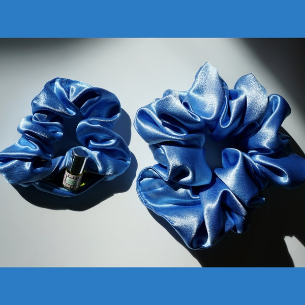 Cornflower Satin Scrunchie+ / XL Scrunchie / Duo | Hair tie Wedding XXL Oversized Jumbo size | Scrunchie Pocket Zipper Scrunchieplus