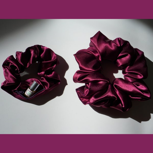 Sangria Poly Satin Scrunchie+ / XL Scrunchie / Duo | Hair tie Wedding XXL Oversized Jumbo size | Scrunchie Pocket Zipper Scrunchieplus