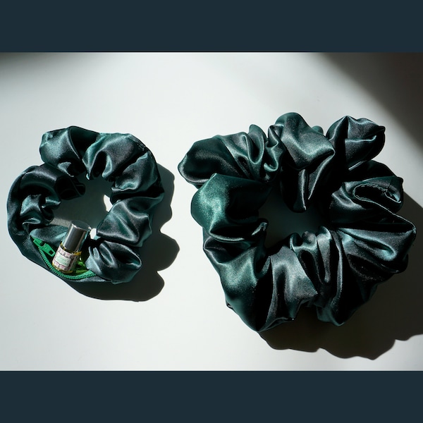 Forest Poly Satin Scrunchie+ / XL Scrunchie / Duo | Hair tie Wedding XXL Oversized Jumbo size | Scrunchie Pocket Zipper Scrunchieplus