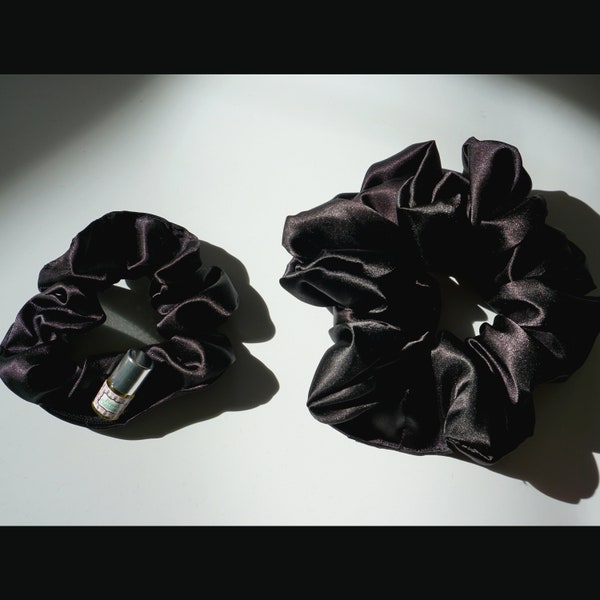 Midnight Poly Satin Scrunchie+ / XL Scrunchie / Duo | Hair tie Wedding XXL Oversized Jumbo size | Scrunchie Pocket Zipper Scrunchieplus