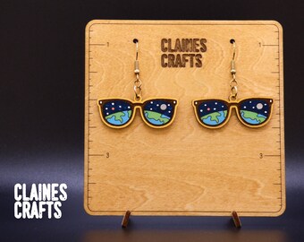 Space Earrings SVG | Outer Space Earth Sunglasses Earrings Laser Cut File | Dangle Earrings SVG | Glowforge Earrings File | Digital Download