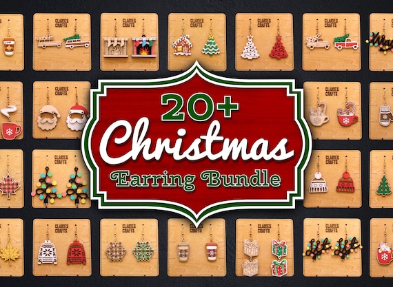 Christmas Earrings SVG Cut Files | Christmas Laser File Bundle | Glowforge Earring Cut Files | Santa Earrings SVG | Snowflake Earrings SVG