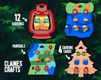Camping Earrings SVG | Adventure Svg Laser File | Stud Earrings SVG Bundle | Glowforge Files | Mountain Svg | Summer SVG | Hiking Svg