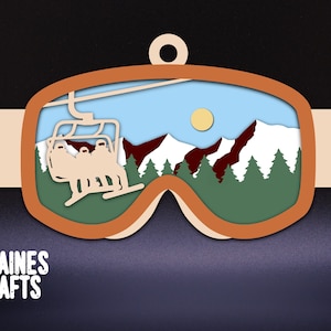 Ski Goggles Ornament Laser File | Ski Goggles SVG | Layered Christmas Ornament Laser File | Ski Lift Ornament SVG | Glowforge Ornament SVG