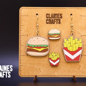 Burger & Pommes Ohrringe SVG | Ohrstecker/Ohrringe Laser-Datei | Lebensmittel Paarungen SVG | Niedliche Essen Ohrringe | Glowforge Ohrringe Datei