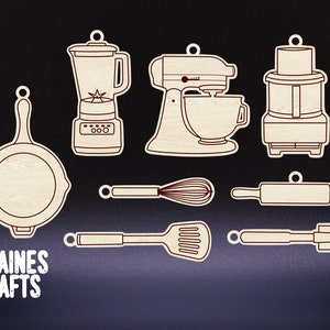 Kitchen Christmas Ornament SVG Laser File Glowforge Bundle Mixer, Blender, Food Processor, Skillet, Spatula, Rolling Pin INSTANT DOWNLOAD