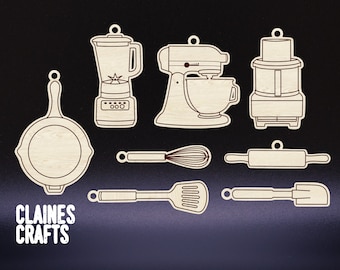 Kitchen Christmas Ornament SVG Laser File Glowforge Bundle Mixer, Blender, Food Processor, Skillet, Spatula, Rolling Pin INSTANT DOWNLOAD