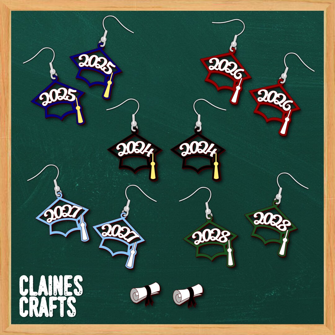 2024 Graduation Earrings SVG Grad Cap & Diploma Earring Cut Files 2328 Grad Earrings Bundle