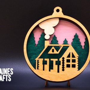 Cabin Christmas Ornament SVG | Cabin In The Woods Laser File | Layered Christmas Ornament Laser File | Glowforge Christmas Ornament File