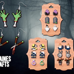Boucles d'oreilles Halloween fichier de coupe SVG | Ensemble SVG d'Halloween | Boucle d'oreille découpée au laser SVG | Fichier Glowforge | Sorcière Svg | Boucles d'oreilles fantôme | Svg effrayant
