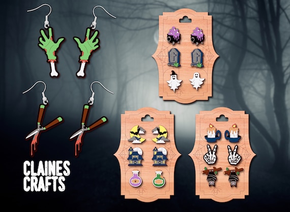 Halloween Earrings SVG Cut File | Halloween SVG Bundle | Laser Cut Earring SVG | Glowforge File | Witch Svg | Ghost Earrings | Spooky Svg