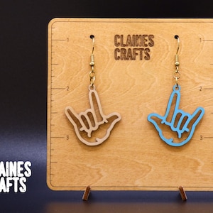 Je t'aime boucles d'oreilles en langue des signes fichier SVG | Langue des signes SVG | Boucles d'oreilles pendantes Lime laser | Boucles d'oreilles ASL | Lime à découper Glowforge