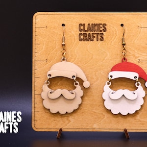 Brincos de Papai Noel SVG | Arquivo Laser de Brincos de Natal | Brincos pendurados SVG | Arquivo Laser do Papai Noel | Brincos em camadas | Brincos de férias SVG