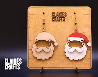 Boucles d'oreilles Père Noël SVG | Boucles d'oreilles de Noël Laser File | Boucles d'oreilles pendantes SVG | Fichier laser Père Noël | Boucles d'oreilles superposées | Boucles d'oreilles de vacances SVG