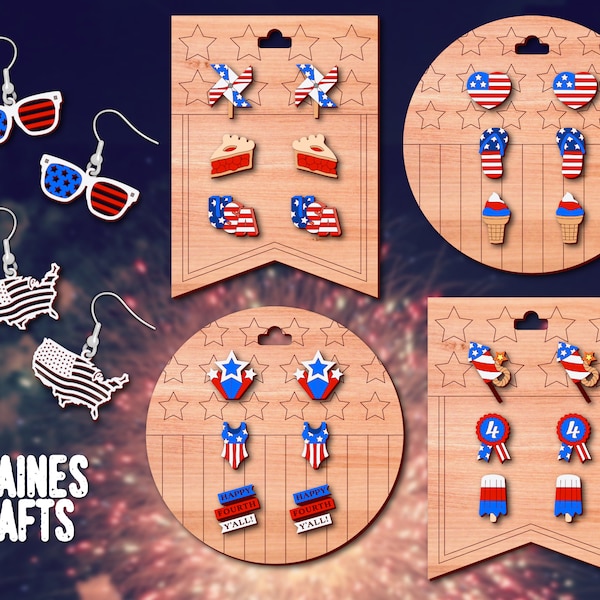 Fourth of July Earrings SVG Cut File | 4th of July SVG Bundle | Laser Cut Earrings SVG | Glowforge File | Patriotic Svg | American Flag Svg