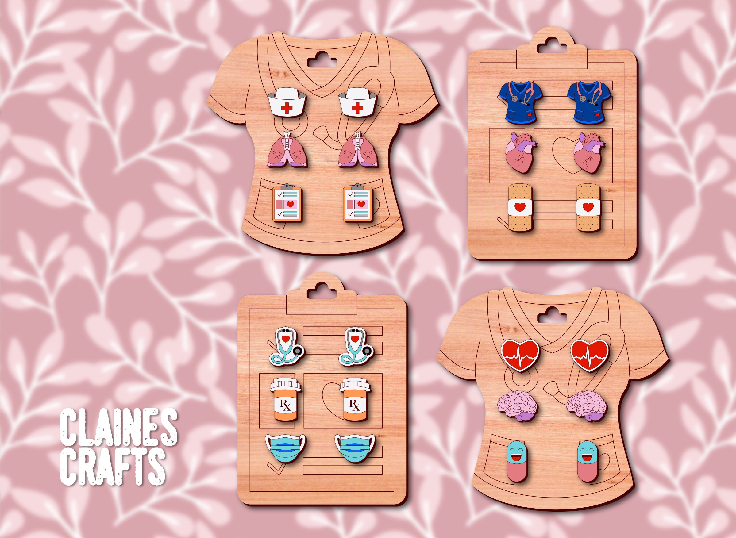 Nurse Earrings SVG Cut Files | Stud Earrings SVG Bundle | Stethoscope SVG | Nursing svg | Doctor svg | Medical Earrings svg | Glowforge File