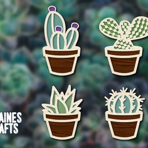Paquete SVG de cactus en capas / Archivo láser de cactus en maceta / Imán de planta suculenta SVG / Archivo láser en capas 3D / Imán amante de la planta SVG / Digital