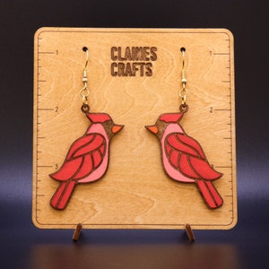 Brincos Cardinal SVG | Arquivo laser de brinco de pássaro Art Déco | Brincos de vitral SVG | Arquivo Laser de pássaros | Arquivo de brincos Glowforge | Pássaro SVG