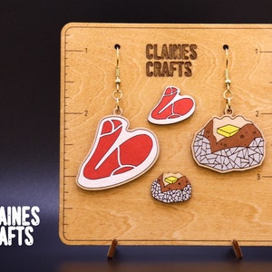 Steak & Potatoes Pendientes SVG / Stud y Dangle Pendientes Laser File / Food Pairs SVG / Cute Food Pendientes / Glowforge Pendientes Archivo