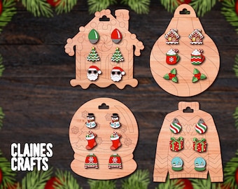Boucles d'oreilles de Noël fichier coupe SVG | Lot de clous d'oreilles SVG | Vacances SVG | Flocon de neige Svg | ornement Svg | Arbre de Noël Svg | Glowforge Svg