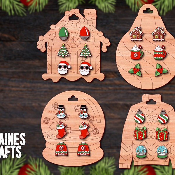 Christmas Earrings SVG Cut File | Stud Earrings SVG Bundle | Holiday SVG | Snowflake Svg | Ornament Svg | Christmas Tree Svg | Glowforge Svg