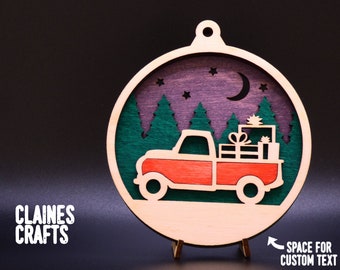 Truck Christmas Ornament SVG | Truck With Christmas Presents Ornament Laser File | Layered Christmas Ornament Laser File | Glowforge File