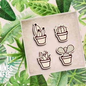 Cactus SVG Bundle / Cactus Pin Laser File / Suculento SVG / Planta en maceta Imanes de madera Archivo Glowforge / Plant Mom SVG / Plant Laser File