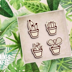 Cactus SVG Bundle | Cactus Pin Laser File | Succulent SVG | Potted Plant Wooden Magnets Glowforge File | Plant Mom SVG | Plant Laser File