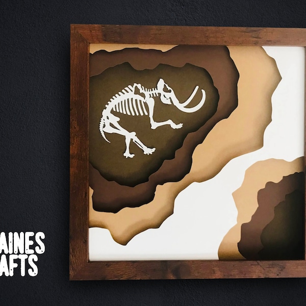 Mammoth Fossil Shadow Box SVG | Cricut & Silhouette | svg, dxf, png, studio files | Prehistoric Mammoth Bones Excavation Site | Digital File
