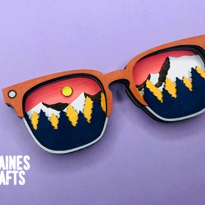 Sunglasses SVG | Layered Sunglasses Laser File | Mountain Landscape SVG | Glowforge File | Wood Wall Decor SVG | Camping Hiking Laser File