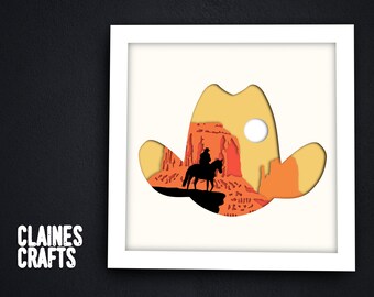 Cowboy Shadow Box SVG | Cricut & Silhouette | Wild West 3D Layered Wall Art | svg, dxf, png, studio files | Digital Download