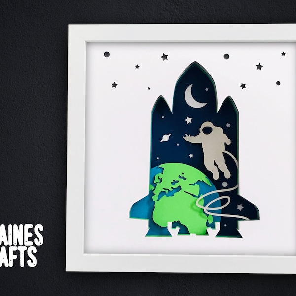 Outer Space Shadow Box SVG | 3D Layered Astronaut Rocket Earth Stars Moon Wall Art | svg, dxf, png, studio files | Cricut & Silhouette