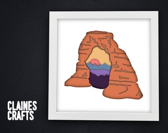 Delicate Arch Shadow Box SVG | 3D Layered Utah National Park Paper Cut Art | Cricut & Silhouette | svg, dxf, png, studio files | Light Box