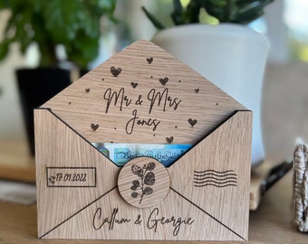 Personalised Wooden Money Wedding Gift Envelopes| Personalised Wedding Money Cash Holder| Mr & Mrs Gift Wallet Holder| Wedding Gift