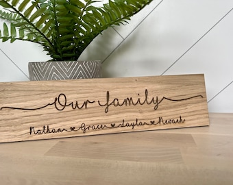 Personalised Engraved Oak Veneer Family Sign| Personalised sign| Home Sign|  anniversary| New Home|  Engagement Gift| our family sign