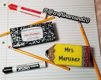 Teacher Composition Notebook Eraser | Whiteboard and Chalkboard | End of Year Gift Ideas | Gifts for her | Personalized Eraser | Teacher