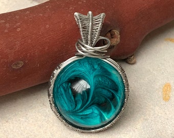Paisley Inspired Wire Wrapped Resin Pendant