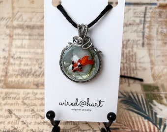 Koi Wire Wrapped Resin Pendant