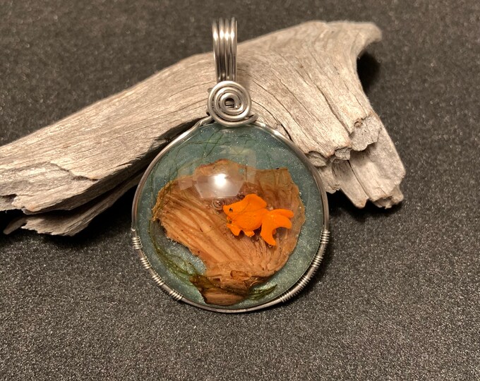 Goldfish Bowl Inspired Wire Wrapped Resin Pendant