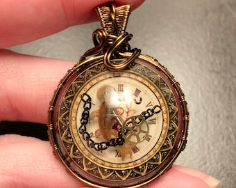 Steampunk Inspired Wire Wrapped Pendant