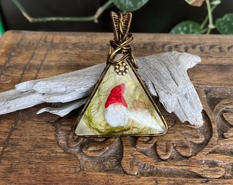 Gnome & Mushroom Wire Wrapped Pendant