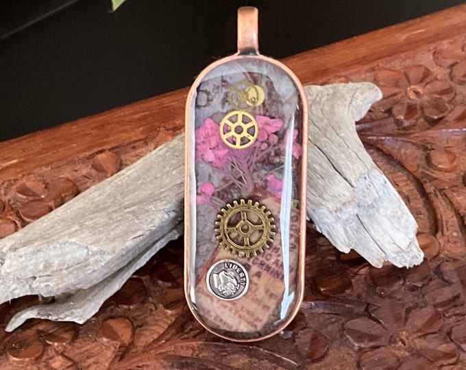 Collage with Flower Copper Pendant